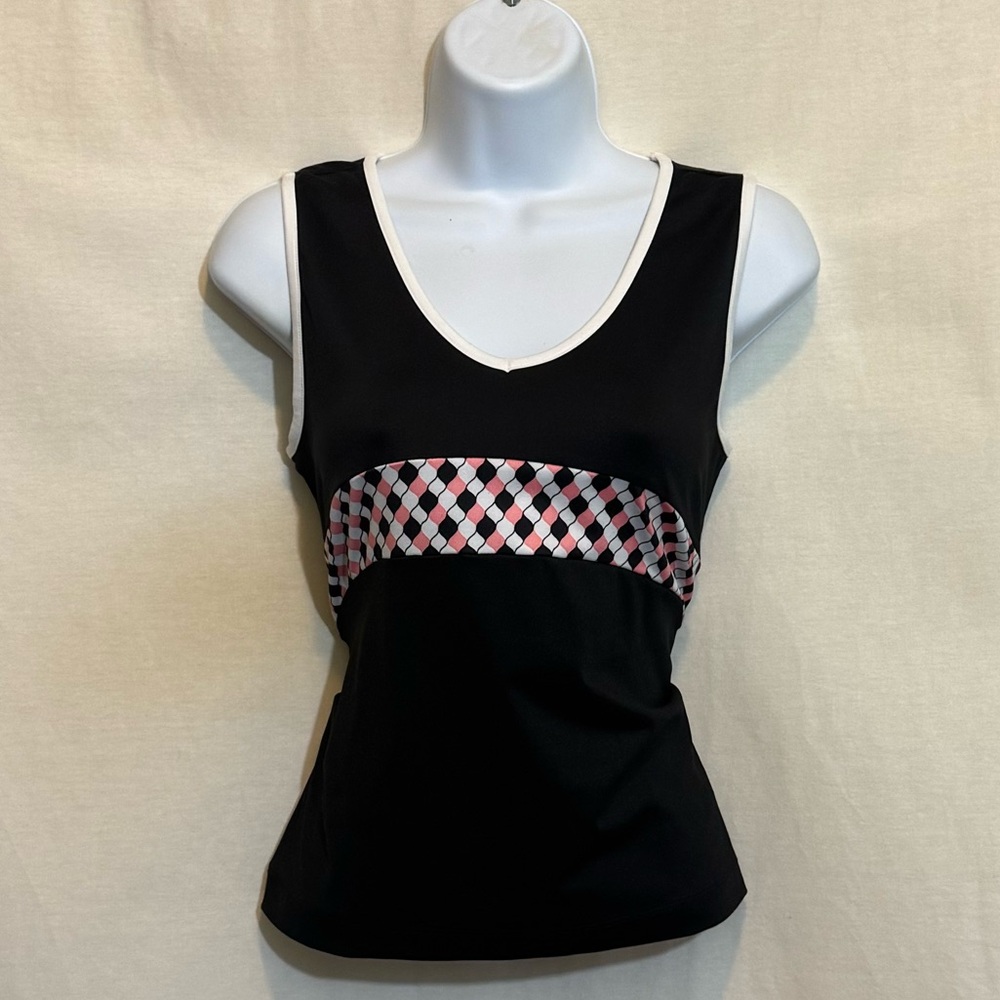 C-58 Wimbledon Black Pink & White Sleeveless Pullover Athletic Top Size S